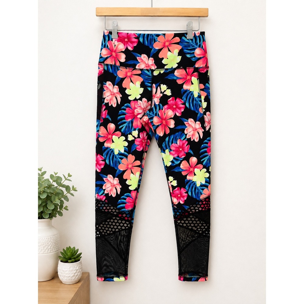 Victoria Secret PINK Ultimate Floral Mesh Leggings High Waist Pocket Black Large